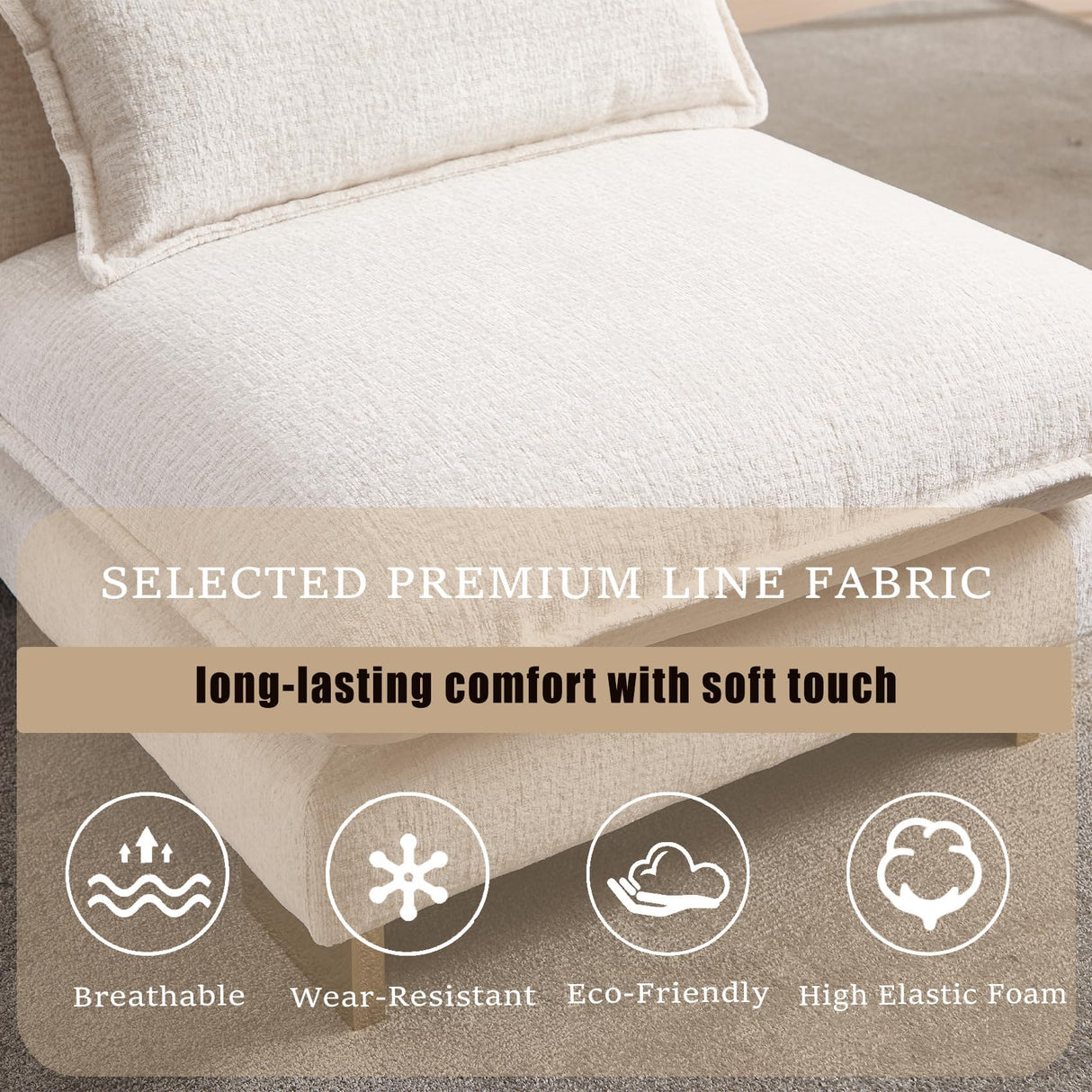 Hyfirm Small Modular Sofa Armless Loveseat, Modern 2-Seats Mini Sofa Couch with Pillows Convertible Love Seat with Gold Legs for Small Spaces Living Room, Beige Chenille Hyfirm