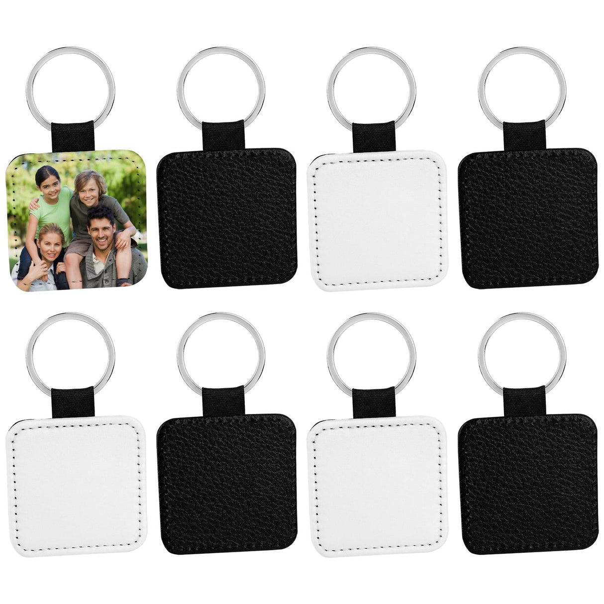 Framendino, 8 Pack Sublimation Blanks Keychain PU Leather Keychains Heat Transfer Key rings Square Key Chains for DIY Craft Framendino