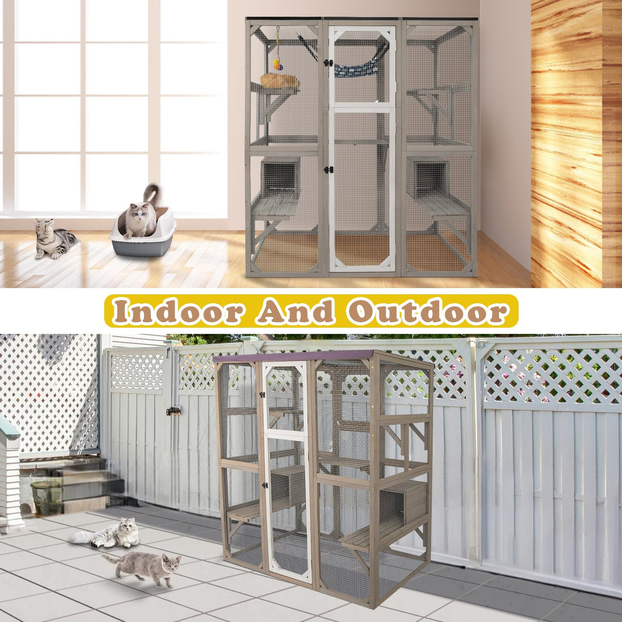 PetsCosset 67.7" Catio Outdoor Cat Enclosures,Large Cat Catio for Indoor, Catio Attach to Cat Window,Wooden Outside Cat Patio with Resting Room,Removable Sun Protection and Waterproof Roof PetsCosset