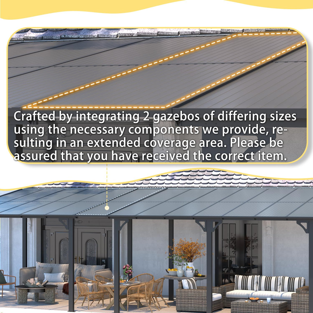 AECOJOY 22' x 10' Gazebo for Patio, Large Wall-Mounted Hard Top Lean-to Gazebo Pergola with Roof 10' x 22' on Clearance, Heavy Duty Patio Awnings for Decks, Backyard AECOJOY