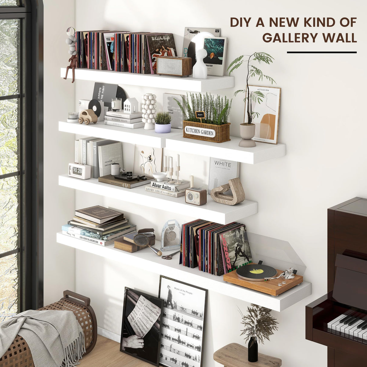 Venusmiles Floating Shelves for Wall, Large Wall Mounted Shelves with Invisible Brackets, Long Wood Floating Wall Shelf Shelves for Living Room, Bedroom, Kitchen, (White, 55" W x 12" D x 2" H) Venusmiles