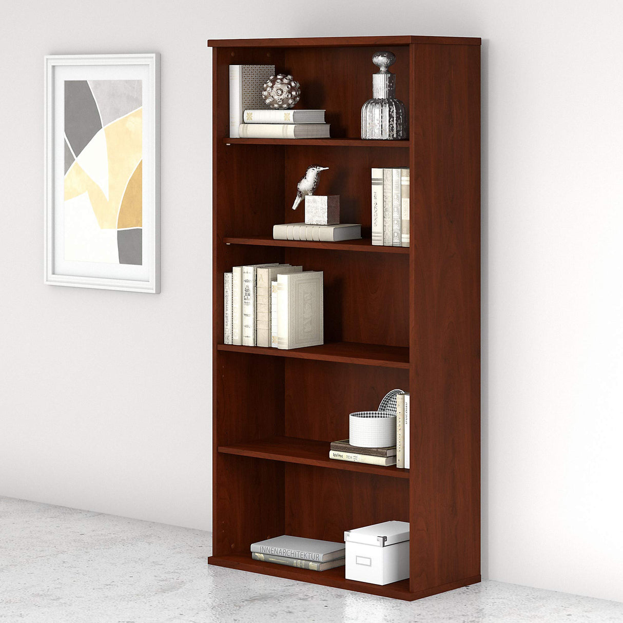 Studio C 5-Shelf Bookcase in Hansen Cherry Finish - 73 Inches High Bush Business Furniture