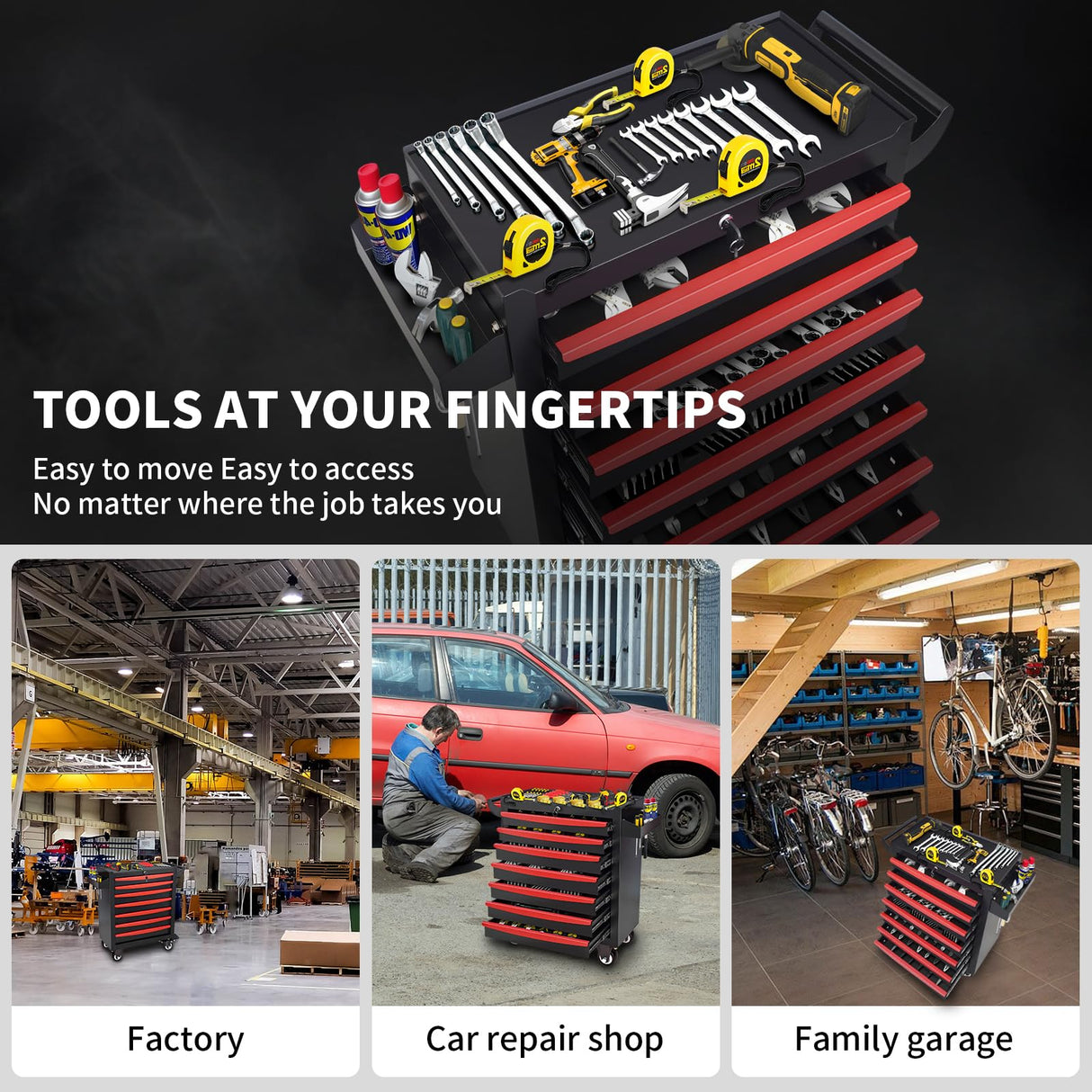 Barphygo 7-Drawer Rolling Tool Chest, Metal Tool Box with Wheels & Lock Garage Storage Cabinets Tool Cart Toolbox Organization Workbench for Workshop, Warehouse & Repair Shop Barphygo