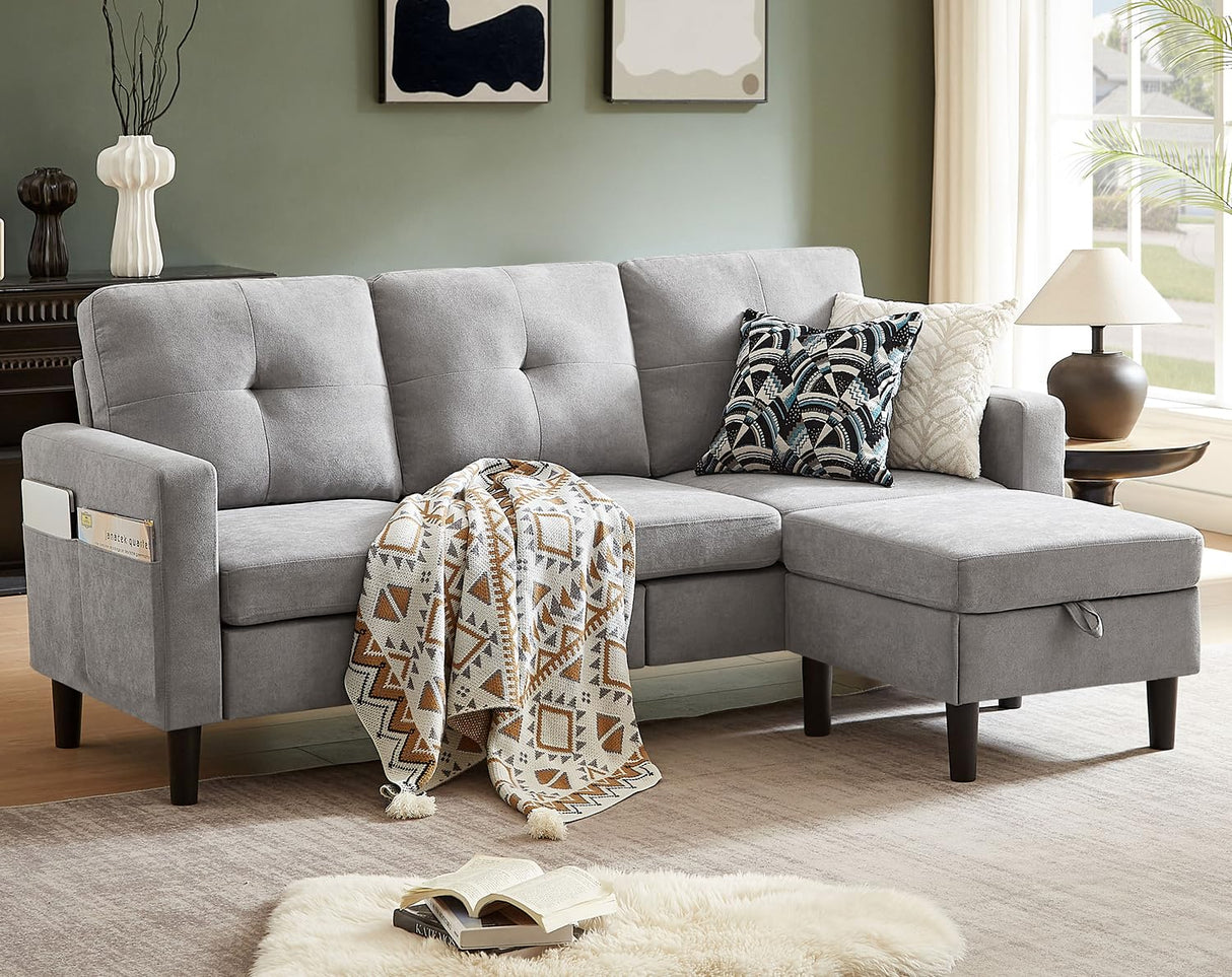 Pingliang Home Sectional Sofa Couches for Living Room, Modular 3 Seats Sectional Sofas L Shaped Couch with Storage and Reversible Chaise, Linen Fabric, 79" (Light Grey) Pingliang Home