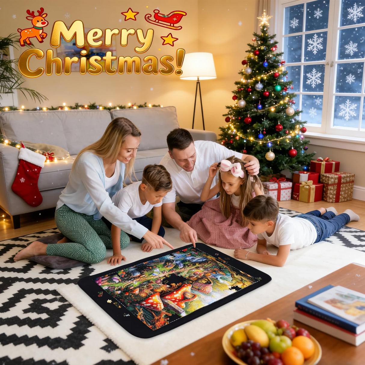 Lwoeo Jigsaw Puzzle Mat Roll Up 1000 Pieces, Smooth Top Saver Pad 34.6" x 22.8" with 6 Sorting Trays & Travel Storage Bag for Sorting Table, Board, Portable Puzzles Matt Rollup Non-Slip Rubber Bottom Lwoeo