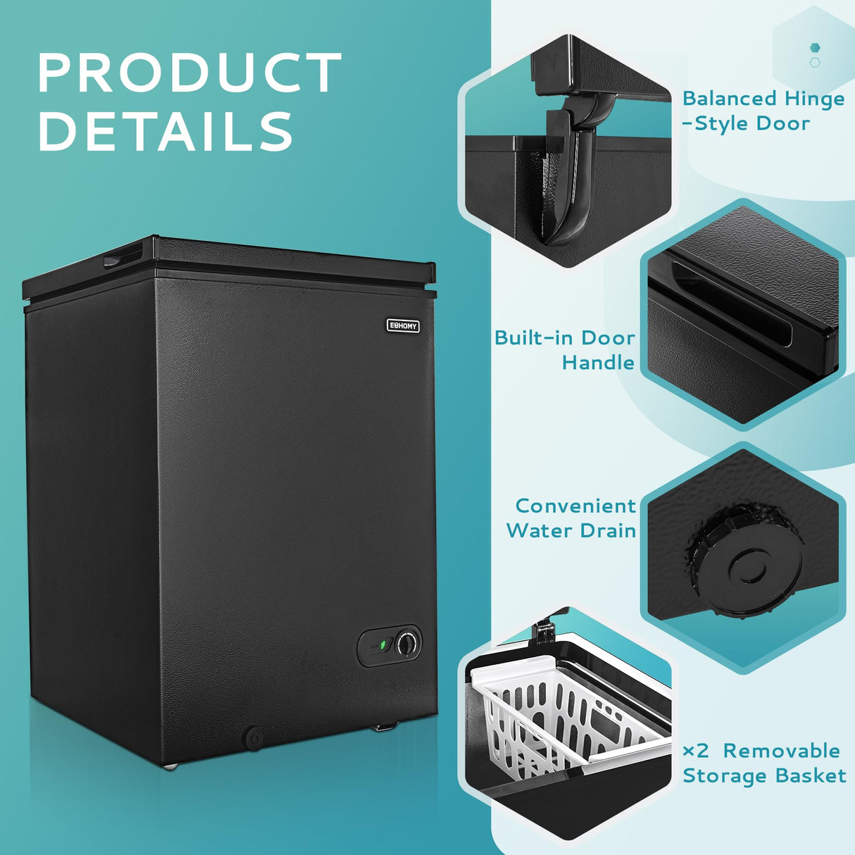 EUHOMY 3.5 Cu.Ft Chest Freezer with Removable Basket, Small Deep Freezer Adjustable 7 Thermostat, Quiet Mini Freezer Free-Standing Top Door, Energy Saving for Apartment/Garage/Basement/Dorm/Home,Black EUHOMY