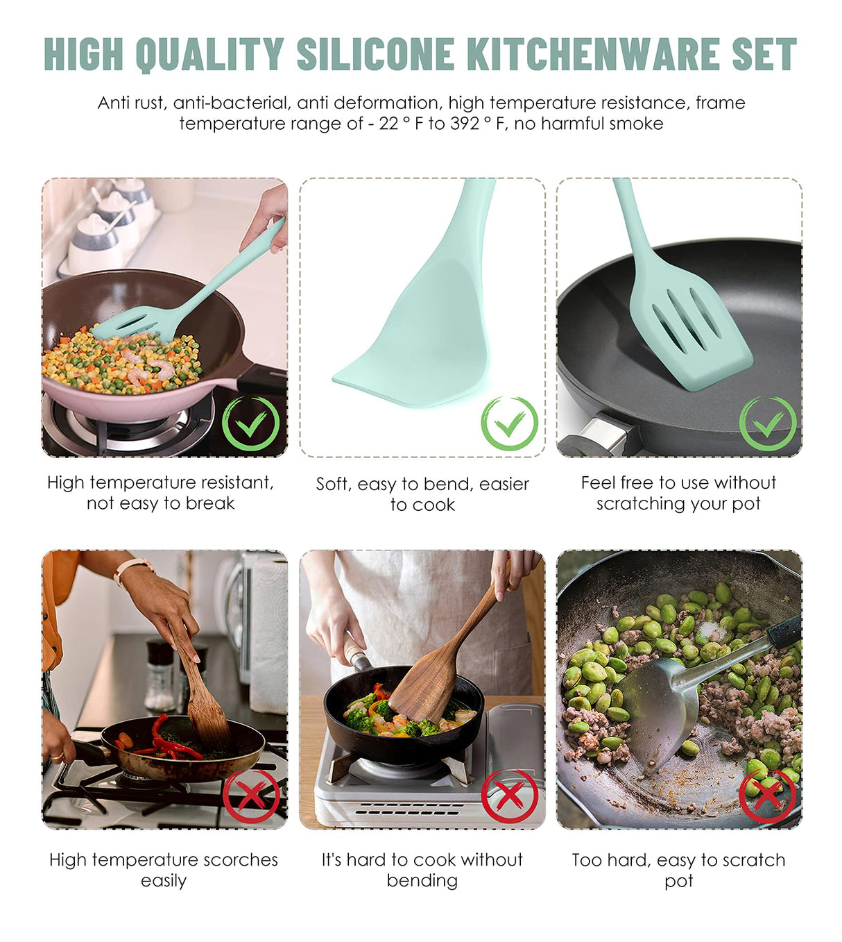 Kitchen Utensils Set-12 Pieces Silicone Cooking Utensils Set (Dishwasher Safe) 392°F Heat Resistant Spatula Set,Kitchen Utensil Set for Nonstick Cookware,Best Kitchen Tools with Holder Pranski