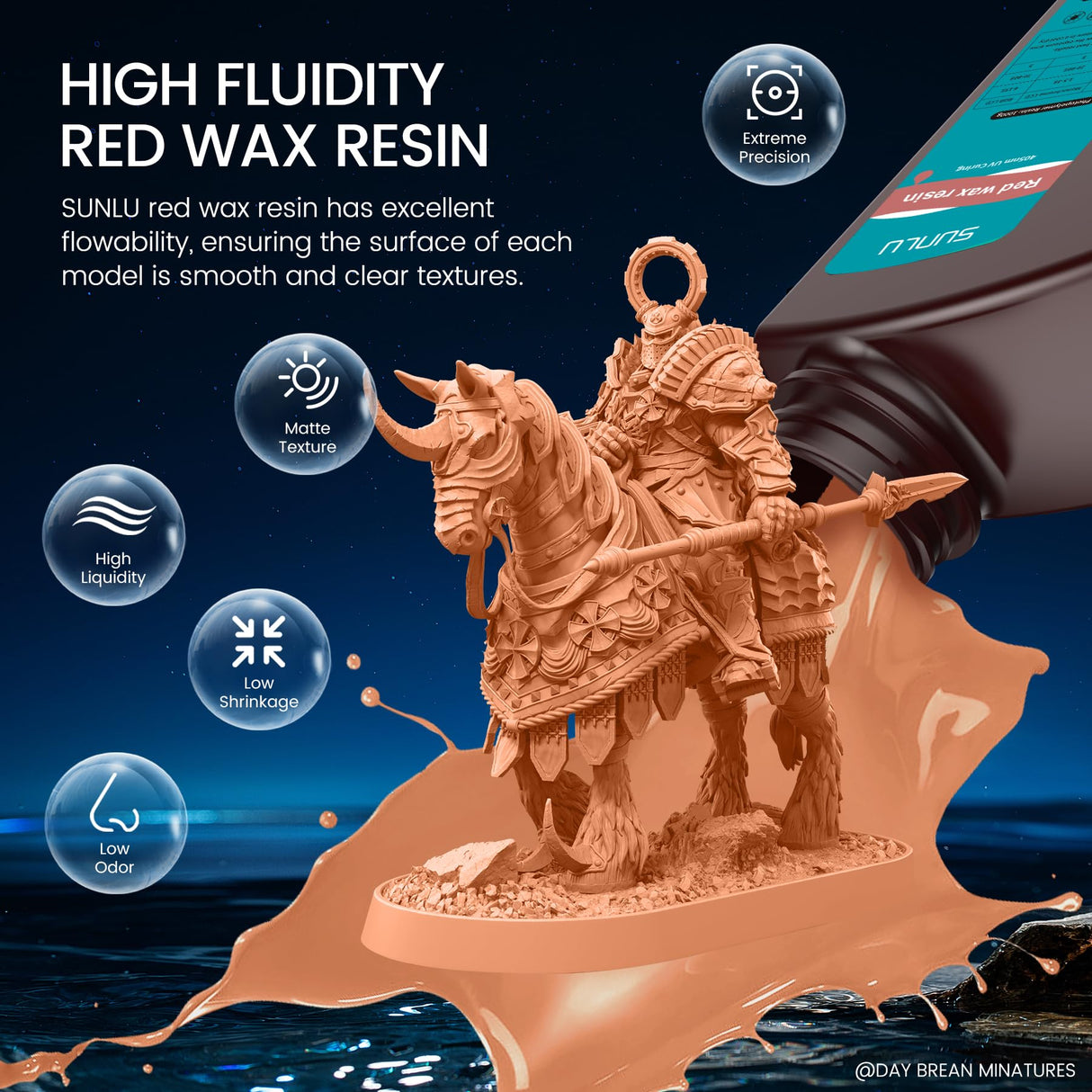 SUNLU 10K Red Wax 3D Printer Resin, Detail 3D Printing, High Precision, Fit Most LCD Printer, 2000G Red Wax Resin SUNLU