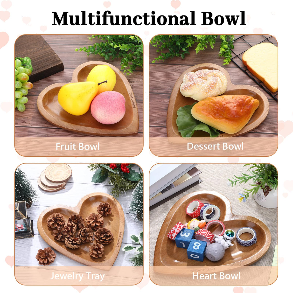 Heart Prayer Bowl with Cross, Prayer Bowl Wooden, Dough Bowl, Wooden Bowl, Prayer Bowl, Heart Bowls, Decor Bowl for Prayer Table, Prayer Bowls with Cards, Prayer Gifts for Women (Wood) Hoohnnaa