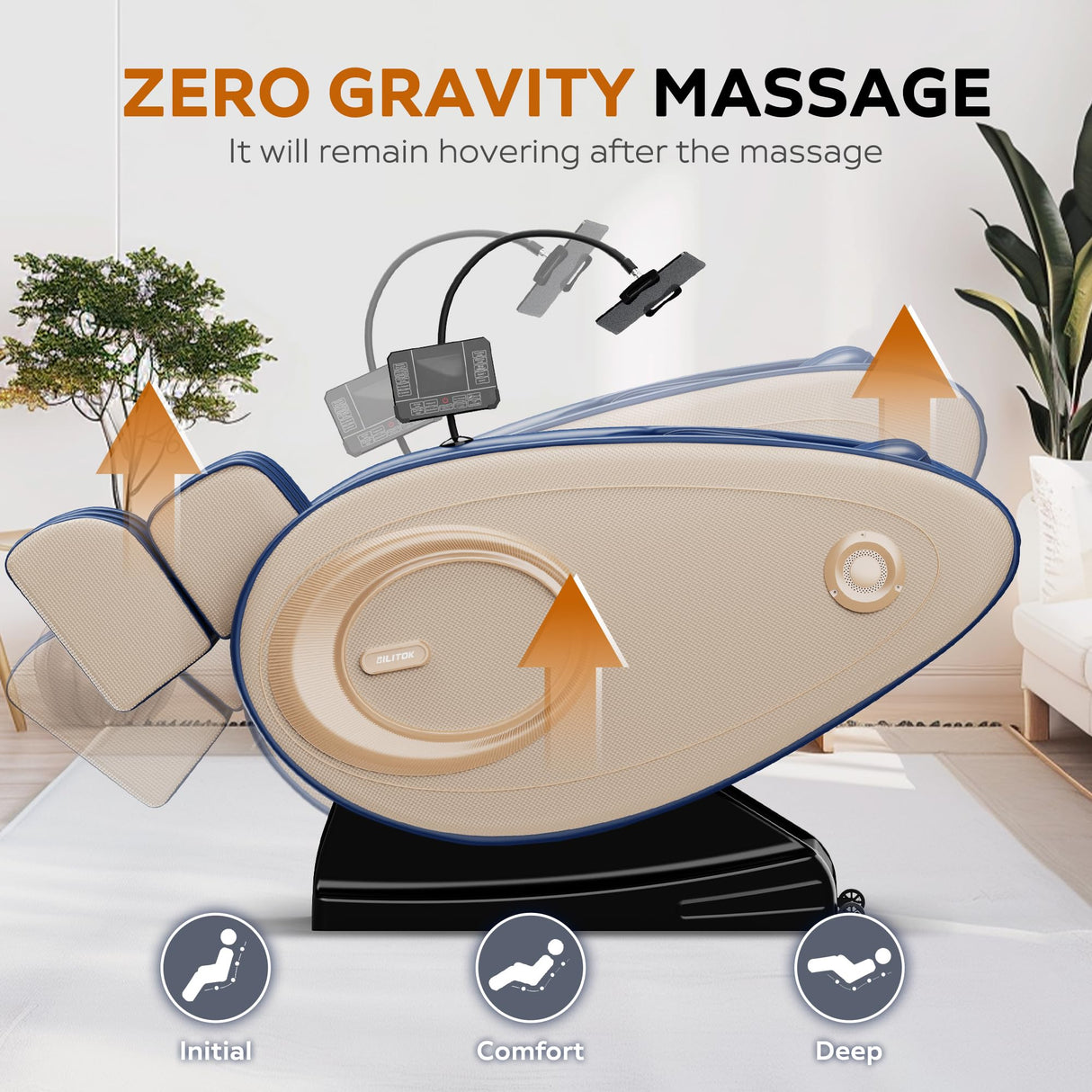 BILITOK Full Body Massage Chair Recliner with Zero Gravity, Heating, Bluetooth Speaker, Air Compression, Blue BILITOK