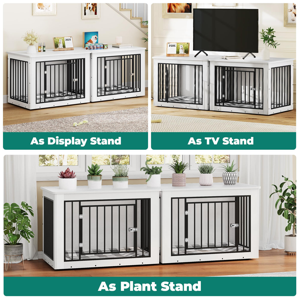 YITAHOME 76 Inch Double Dog Crate Furniture, XXL Dog Crate Furniture for 2 Dogs, Side End Table, Waterproof Top, Safety Corners, 2-in-1 Iron-Wood Fusion Dog Kennel Furniture for 2 Large Dogs,White YITAHOME