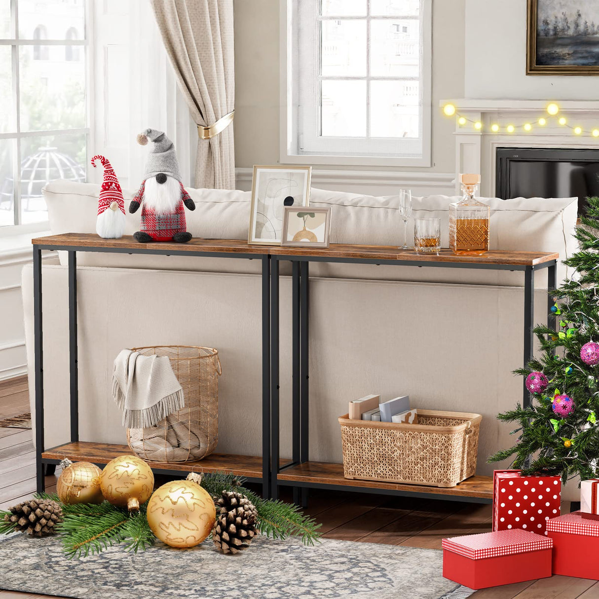 HOOBRO 29.5 Inches Narrow Console Table, Small Sofa Table, Entryway Table with Shelves, Side Table, Display Table, for Hallway, Bedroom, Foyer, Living Room, Rustic Brown and Black BF22XG01 HOOBRO