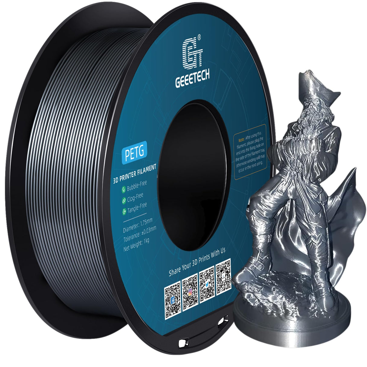 Geeetech PETG Filament 1.75mm, Upgraded High-Toughness 3D Printer Filament - 1 KG (2.2 LBS) Spool, ±0.02mm Accuracy, Neatly Wound Durable, Non-Clogging & Non-Stringing, Fits Most FDM Printers (Silver) Geeetech