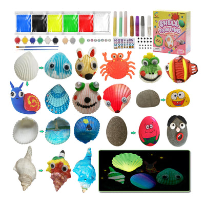 LIHBCAIYI Kids Seashell Painting Kit Glow in Dark DIY Creative Art Crafts for Age 6-12 Girls Boys Conch Rock Drawing Art Supplies Craft Paint Toys for Kids Party Activities Gifts
