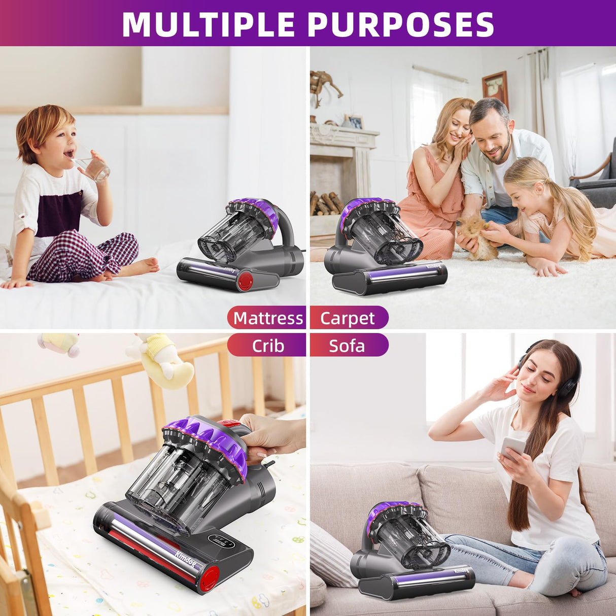 Kimdog Mattress Vacuum Cleaner 16Kpa Bed Vacuum with 253.7nm UV-C Light,140°F Heat & HEPA Filter,500W Powerful Handheld Upholstery Vacuum for Couch,Sofa & Pet Kimdog