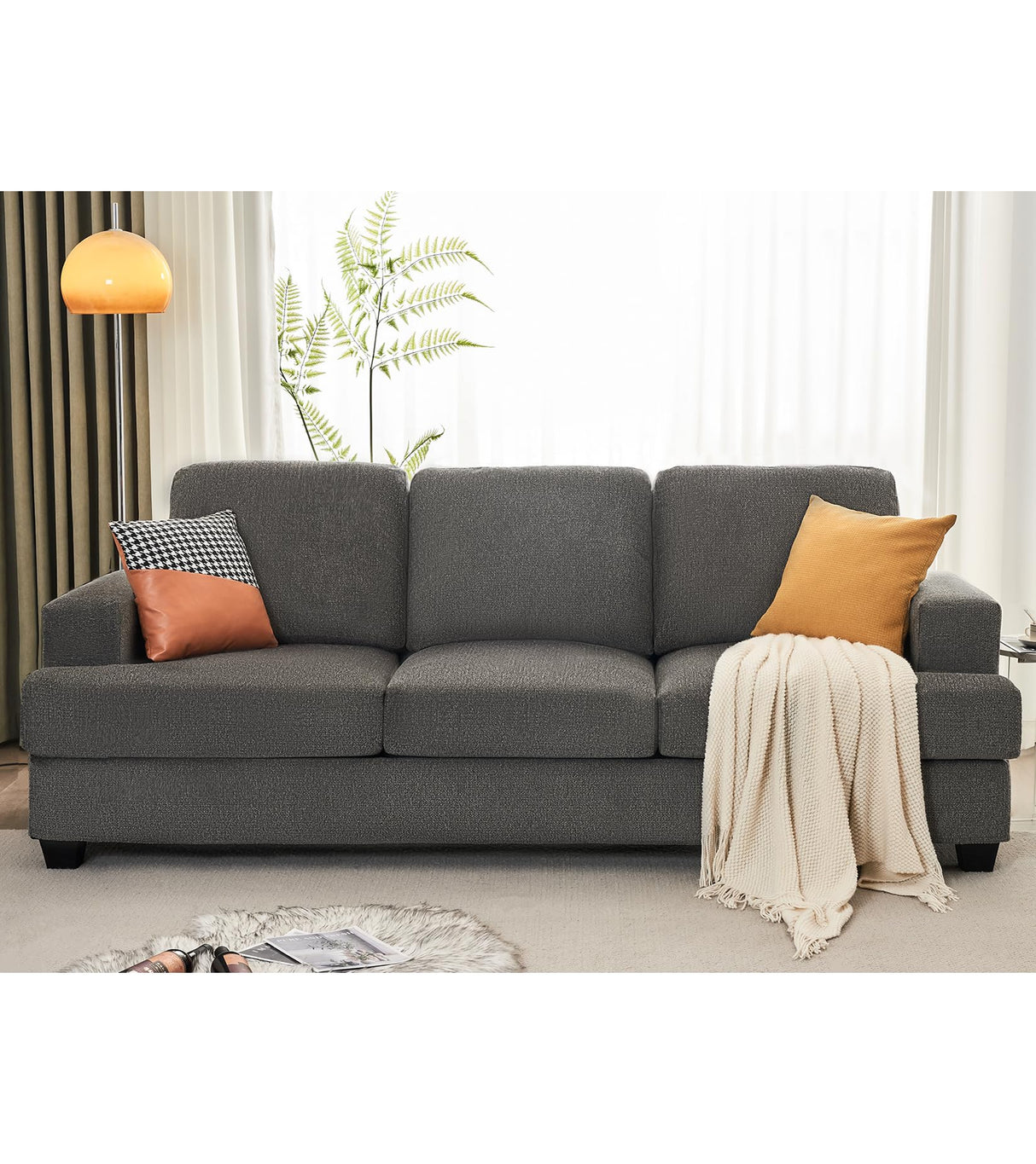 VanAcc 89 Inch Sofa, 3 Seater Sofa with Extra Deep Seats, Modern Couch- Comfy Couch for Living Room Apartment Lounge, Grey Chenille VanAcc