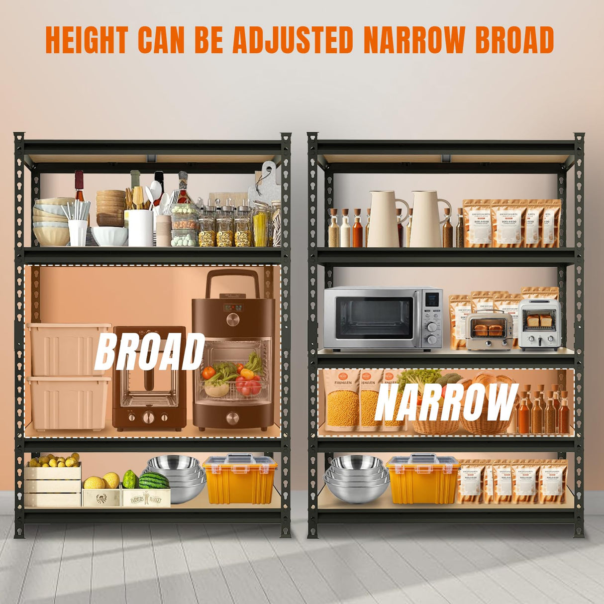 BIG RED Storage Shelving Unit, 5-Tier Adjustable, Heavy Duty Metal Garage Shelves/Utility Rack for Kitchen, Pantry, Basement, Bathroom, Laundry - 2,000 lbs Capacity, Black, 72" H x 48" W x 18" D BIG RED