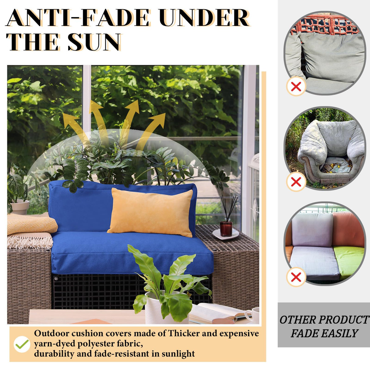 Patelai 9 Pcs Outdoor Patio Cushions Replacement Covers Fit for 4 Seater Sofa, Patio Cushion Covers Replacement Waterproof Cushion Cover, Cushions Covers Replacement Only(Dark Blue) Patelai