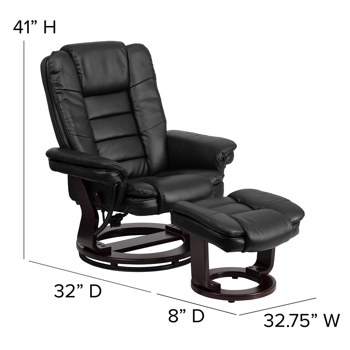 Flash Furniture Bali Contemporary Multi-Position LeatherSoft Recliner Chair with Ottoman, 360-Degree Swivel Recliner Chair and Ottoman Set, Black Flash Furniture
