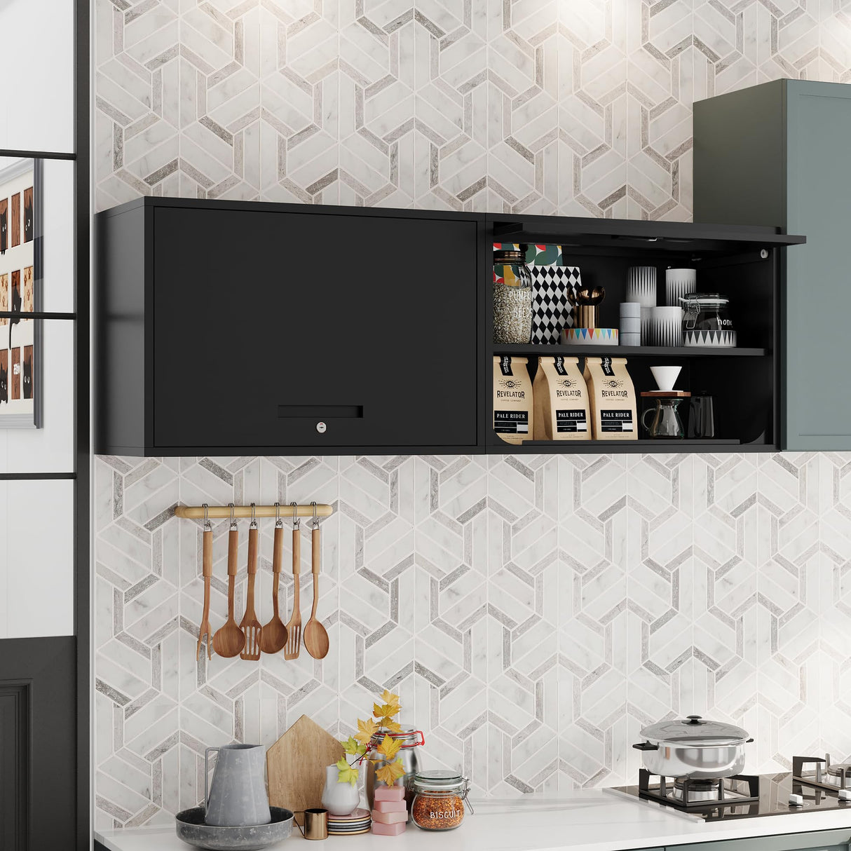 Fesbos Metal Storage Cabinet Black Wall Cabinets with Shelf and Locking Door - Wall Mounted Storage Cabinet for Garage Warehouse Home Office - Assembly Required Fesbos