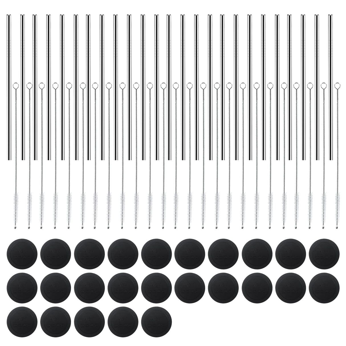 AGH 25-Pack Reusable Stainless Steel Metal Straws & Rubber Bottoms for Sublimation Tumblers 20 oz with 25-Pack Stainless Steel Metal Straws, 25-Pack Straw Cleaner Brush and 25-Pack Silicone Bottoms AGH