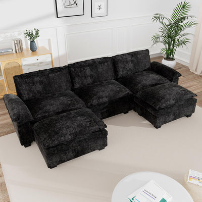 mestyl Modular Sectional Sofa Comfy Cloud Couch, U Shaped 3 Deep Seat Sofa Couch with 2 Ottoman, 120" Soft Modern Couches Set for Living Room, Chenille, Black, MT001