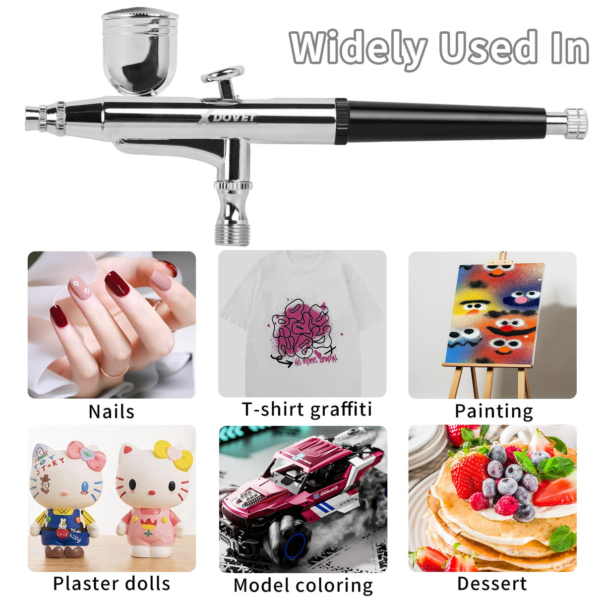 XDOVET Professional Dual Action Airbrush Kit with 7ml Metal Paint Cup and Side Pot - Ideal for Tattoos, Makeup, Nails, Models - 0.2/0.3/0.5mm Needle - Complete Airbrush Kit XDOVET