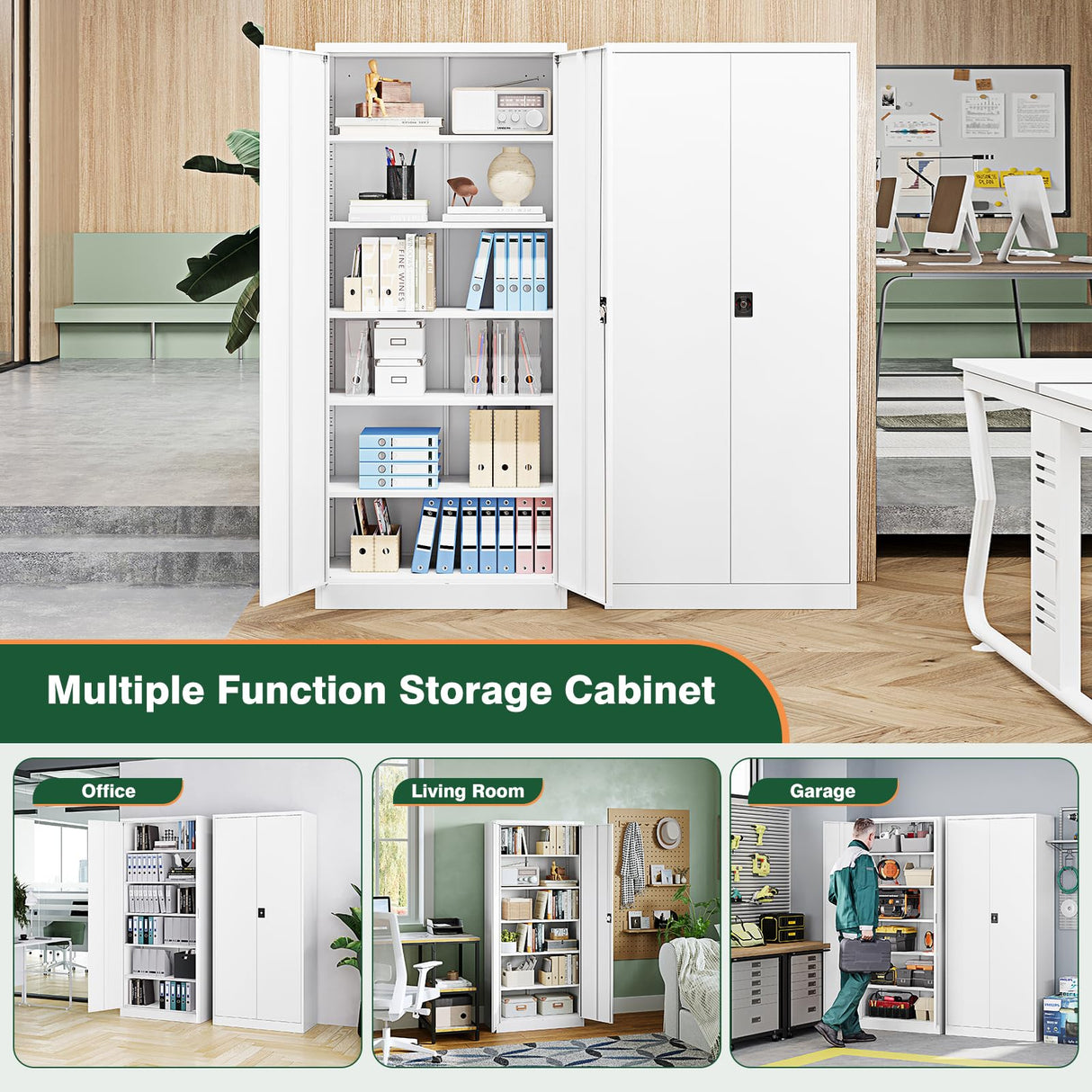 Letaya Metal Garage Storage Cabinets with Lock Door and Adjustable Shelves, Steel Tool Cabinets for Home,Office,Warehouse Organisieren (White, 71" H) Letaya