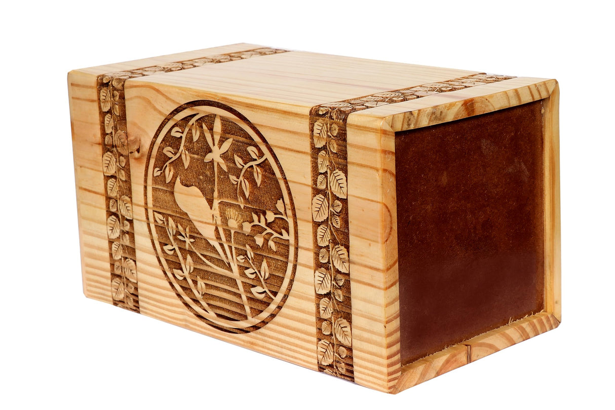 Sunrise Wood Store Bird Engraved Handmade Wooden Urn, Memorial Keepsake Urns for Human Ashes Adult Male/Female - Wooden Decorative Urn for Human- Generic