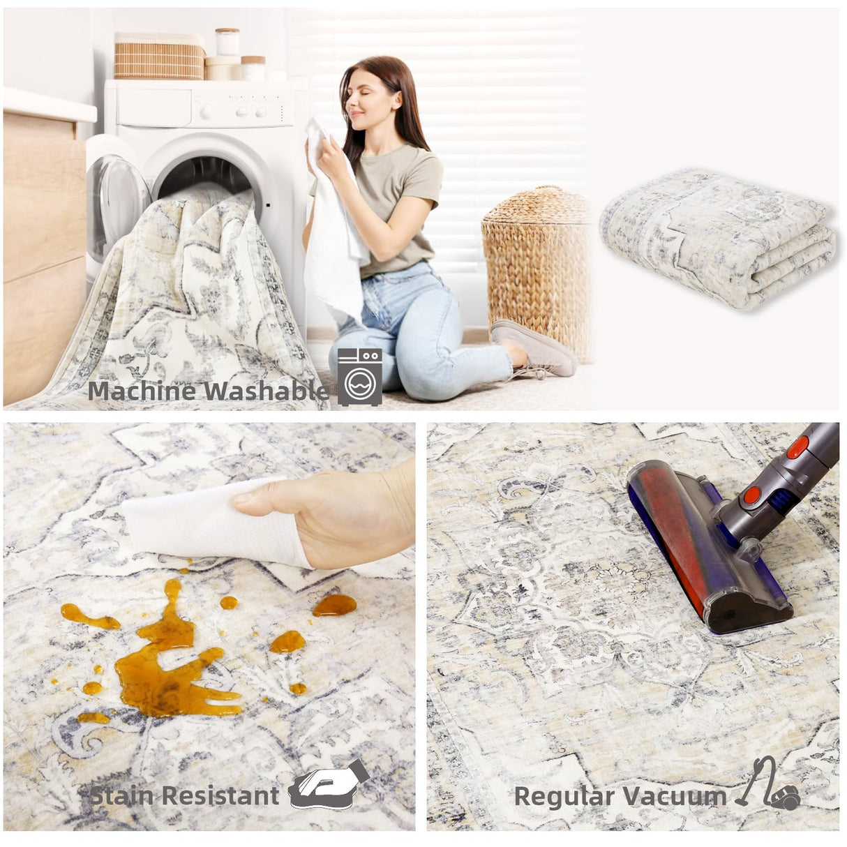 Washable Kitchen Rugs Non Slip: 2'x6' Hallway Runner Rug Stain Resistant Non Slip Boho Floor rug with Rubber Backing Non Shedding Soft Carpet Runners for Indoor Entryway Bedroom Bedside Foyer Entrance palohom