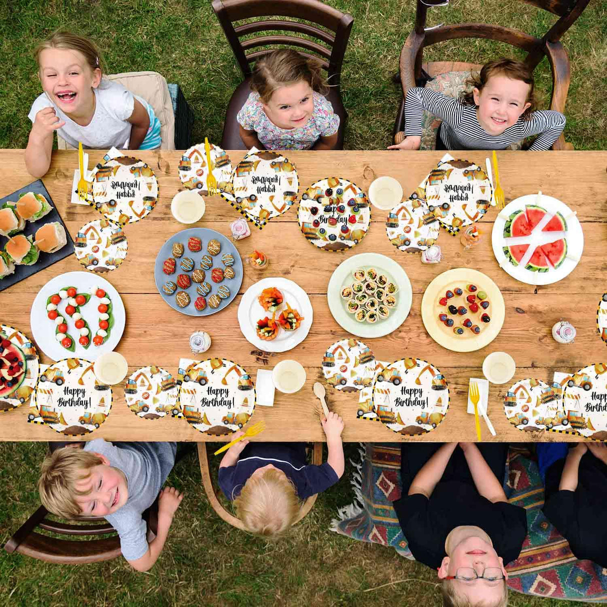 Construction Theme Birthday Party Decorations Plates Set 25 Guests,100 Pcs Plates Napkins Forks Boys Kids Construction Excavator Birthday Party Supplies Heboland