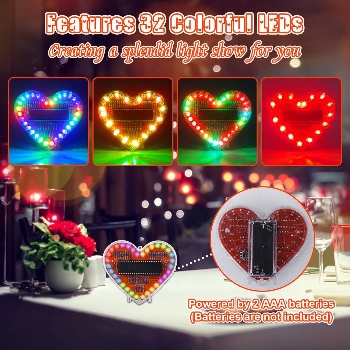 Soldering Practice Kit, ICSTATION Heart Shaped LED Light Soldering Project RGB LED DIY Electronic Kit for Beginners Diyers Student STEM Education and Valentine's Day Present for Your Lover IS