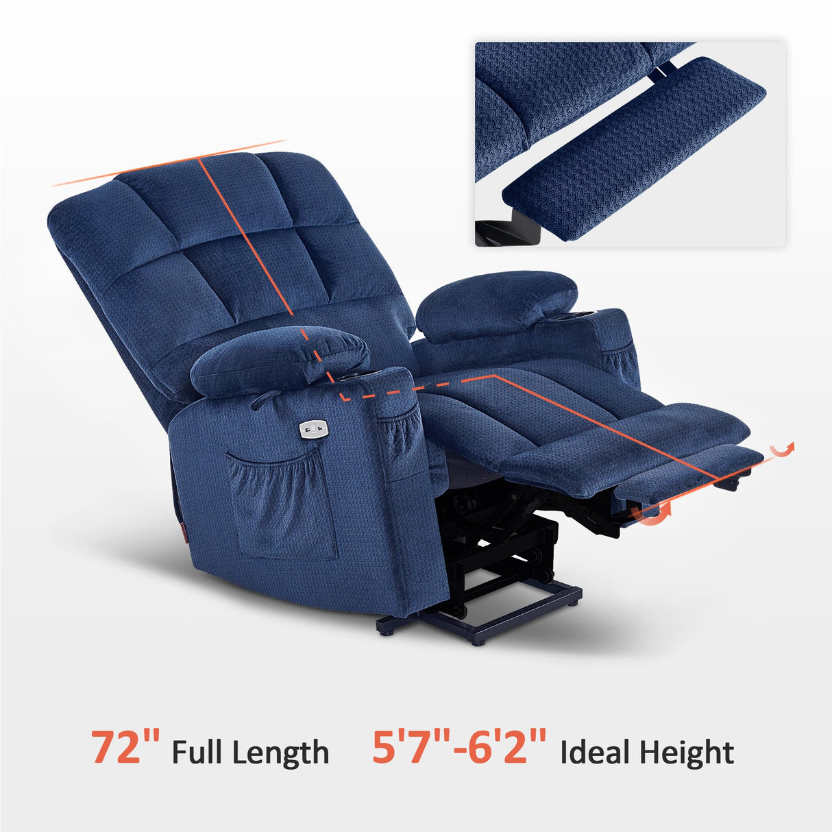 MCombo Large Lay Flat Dual Motor Power Lift Recliner Chair Sofa with Massage and Heat for Elderly People, Infinite Position, Fabric 7680 (Large-Regular, Navy Blue) MCombo