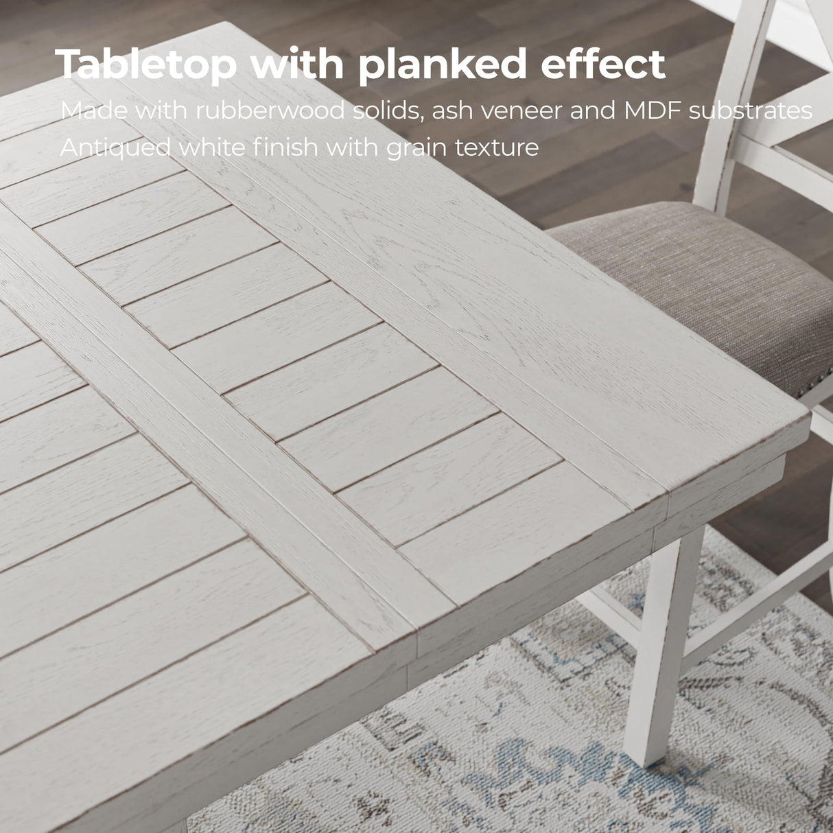Signature Design by Ashley Robbinsdale Farmhouse Distressed Counter Height Dining Extension Table with Trestle Base, Planked Effect and 2 Removable End Leaves, White Signature Design by Ashley