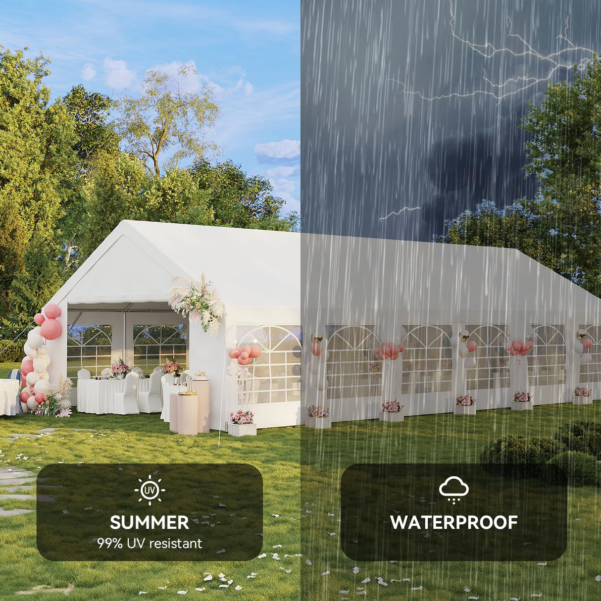 Aoxun 20x40 Party Tent Canopy for Weddings Waterproof Event Tent with Removable Sidewalls &Roll-up Door, Heavy-Duty Steel Frame for Outdoor Weddings, BBQ, Birthday Parties, & Camping,White Aoxun