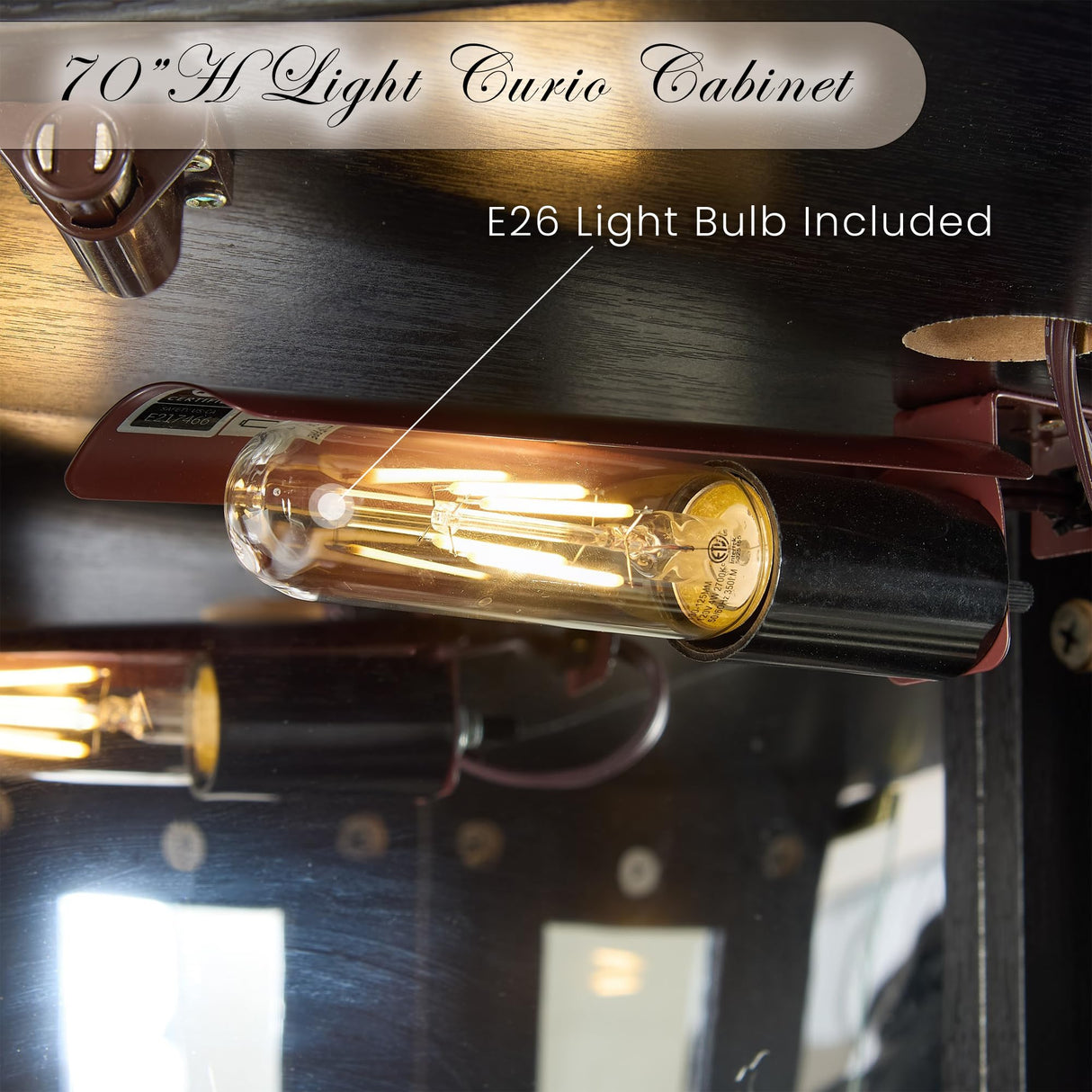 Eyisean 70" Lighted Glass Corner Curio Cabinet, Display Cabinet with Elegant Tempered Glass Door, China Cabinet with Light Bulb, Mirrored Back Panel, Rack for Living Room Storage (Black) Eyisean