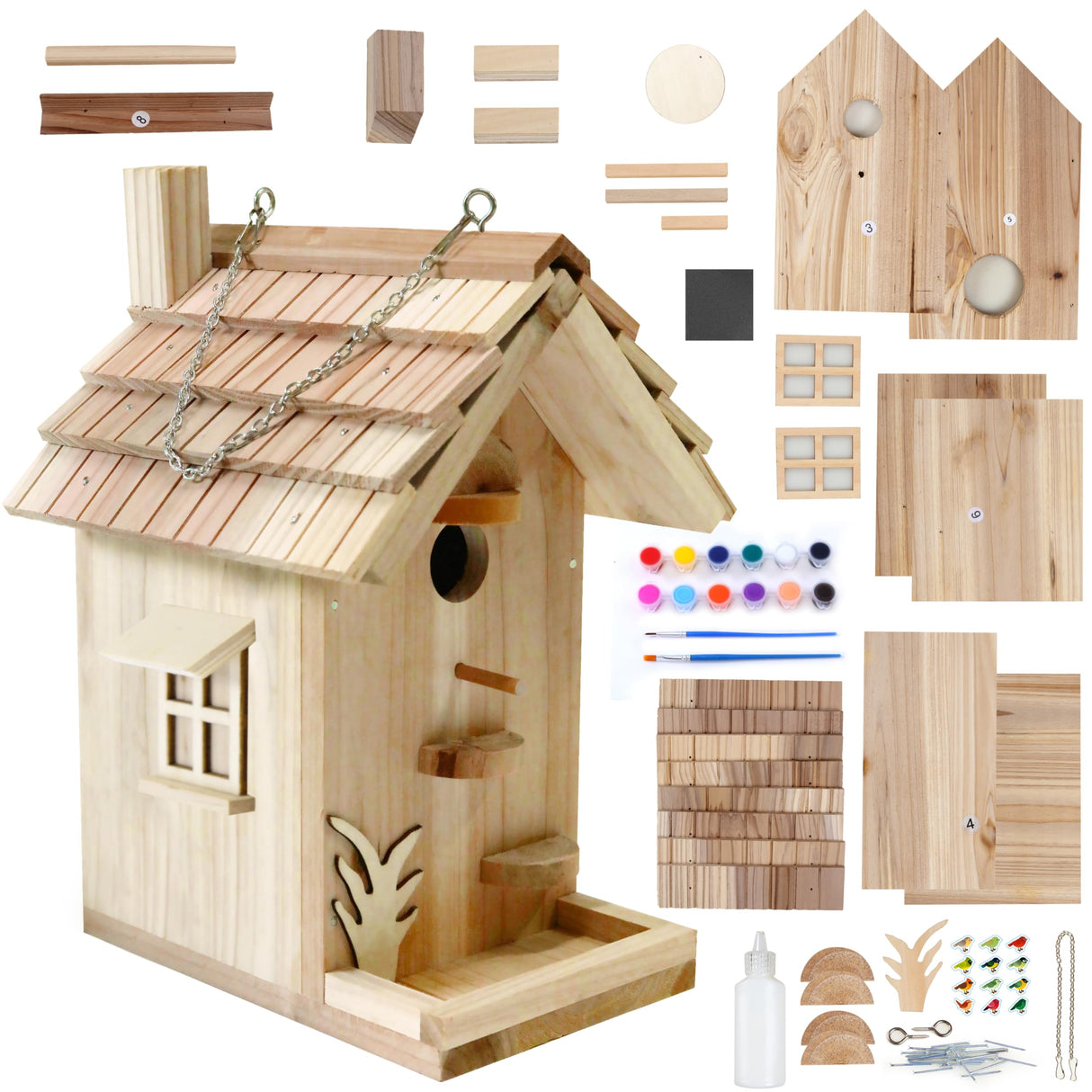 Wooden Birdhouse Kit for Adults to Build, DIY Bird House Craft Kits to Paint, Adult Woodworking Building Kits Birdhouse for Outside, Garden, Yard (Wood, 8.5in) Rioychan
