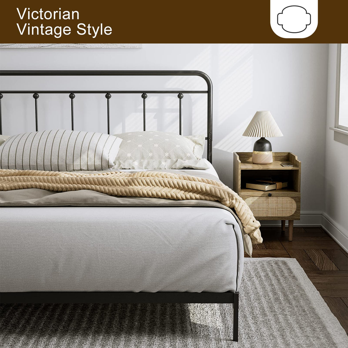 IKIFLY Metal King Size Headboard, Adjustable Height, Farmhouse Victorian Style, Easy Assembly, Steel Headboard Only for Bedroom, Black IKIFLY