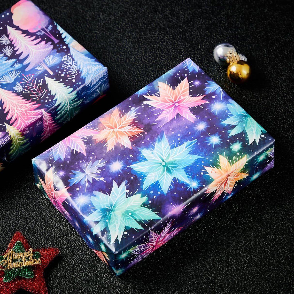 Vnaaem Christmas Wrapping paper for Boys Girls Kids - Rainbow Xmas Gift Wrap with Snowflakes Tree Snowman Reindeer Design for Christmas Holiday - 20 X 28Inches Per Sheet(8 Pack) Vnaaem