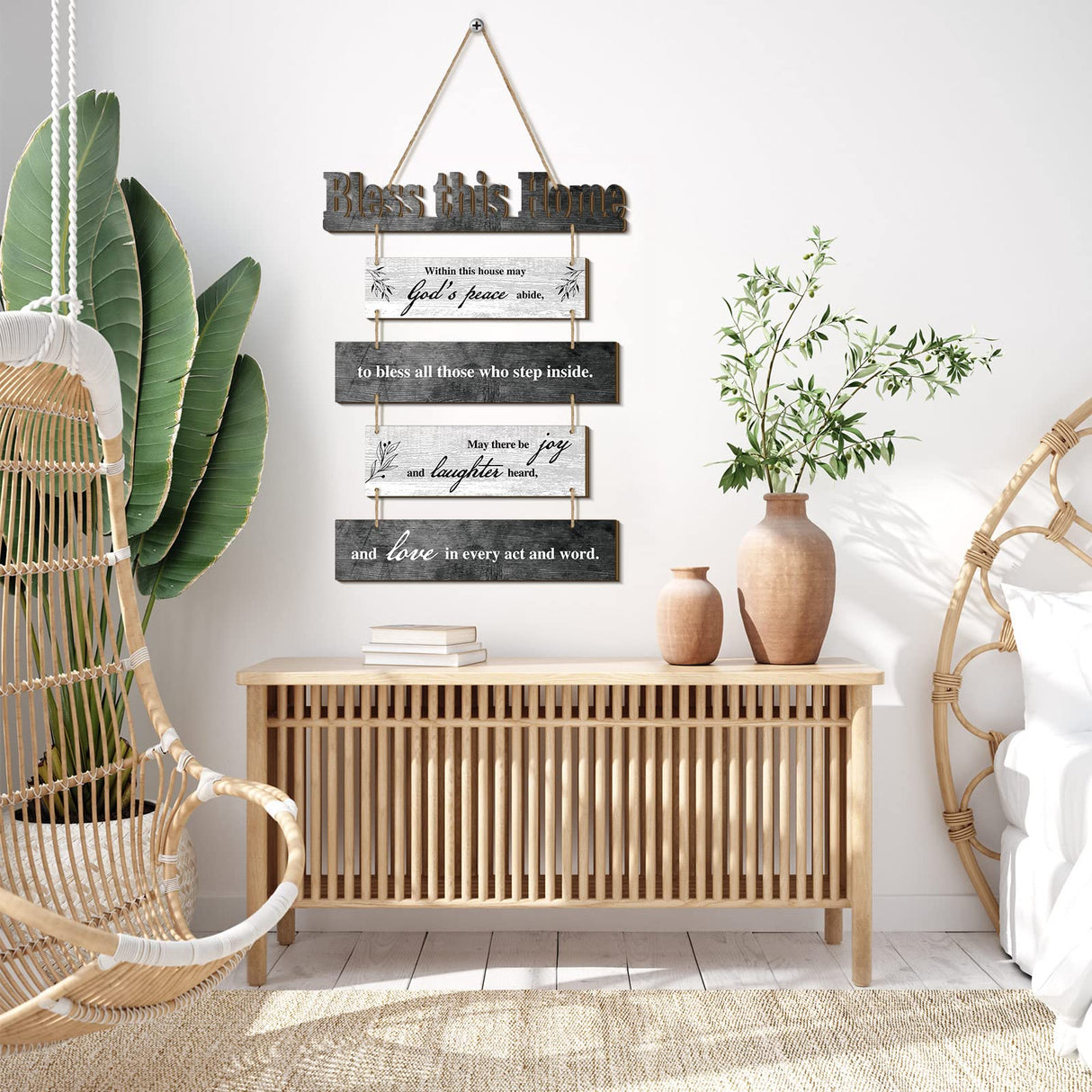 Xuhal Bless This Home Wall Decor Religious House Warming Gift Farmhouse Wooden God Sign Wood Rustic Blessing Plaque for Bedroom Living Room Kitchen Wall Art(Gray White) Xuhal