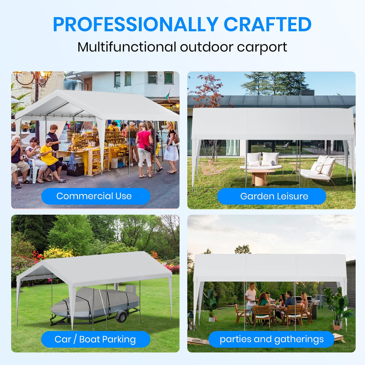 Galvanized Frame Carport Canopy (White-Without Sidewalls, 10 * 20FT) BUPPLEE