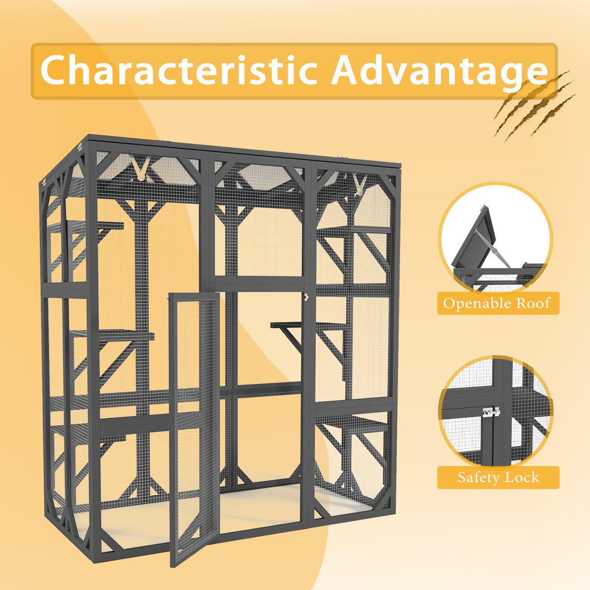 CuisinSmart Catio Outdoor Cat Enclosure Walk-in Cage Large Catio for Multiple Cats with Weatherproof Roof and 6 Platforms, Grey CuisinSmart