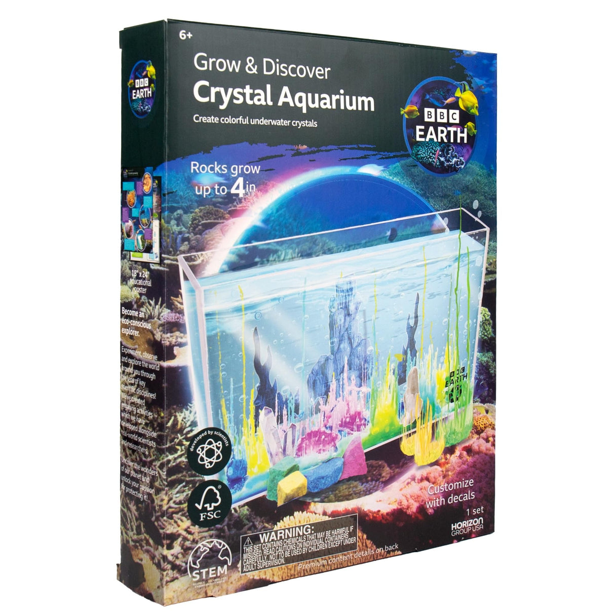 BBC Earth Grow & Discover Crystal Aquarium, Grow Colorful Cave-Like Crystal Formations Inside Reusable Tank, Magic Rocks, STEM Toys, Unique Crystal Growing kit, Science Experiments for Kids 6-8 Horizon Group USA