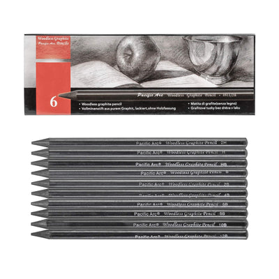 Pacific Arc Woodless Graphite Pencil 6 Pack Set, 12B, 10b, 8B, 6B, 4B, & 2B, for Sketching, Drawing, Coloring and Art