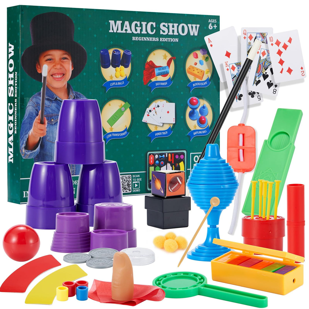 ENJOCASES Simple Magic Kit Over 70 Magic Tricks for Kids Ages 6-12 Sets fwith Wand,Chalice,Coin Disappear,Ideal for Boys Girl ENJOCASES