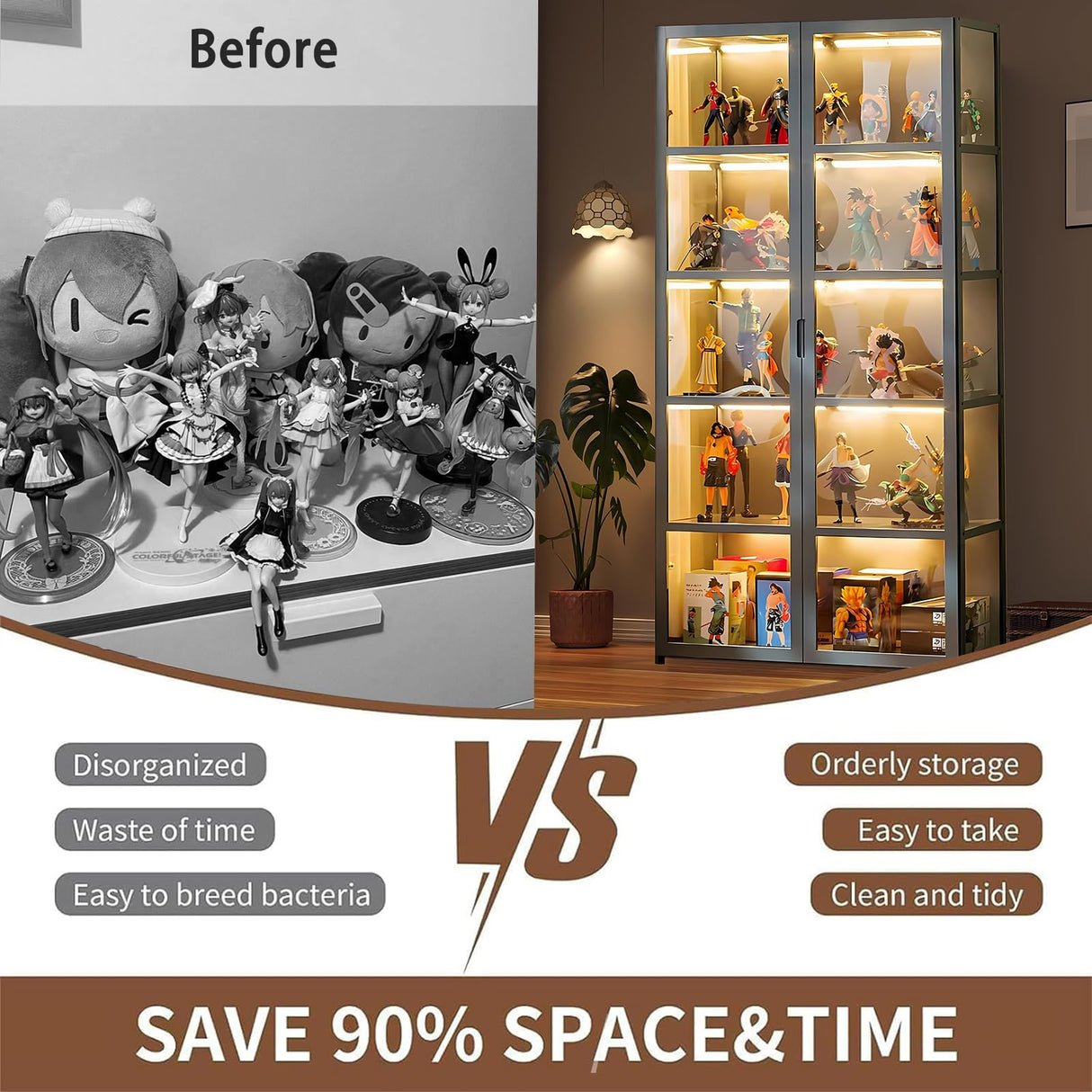 TVMCNA 67" Display Cabinet, Curio Display Cabinet with Door and 4 Adjustable Shelves, Large Capacity Storage Cabinet Collectibles Toy Display Case for Living Room TVMCNA