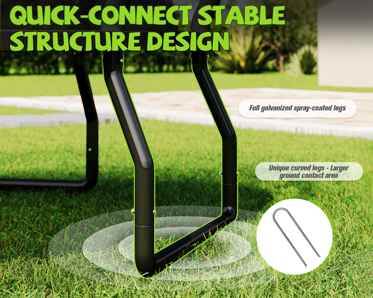 YUMPIE 8FT 10FT 12FT 14FT 16FT Outdoor Trampoline with Enclosure Net and Ladder, Recreational Trampolines for Kids, Pop-up Quick Connect Frame, ASTM Approval YUMPIE