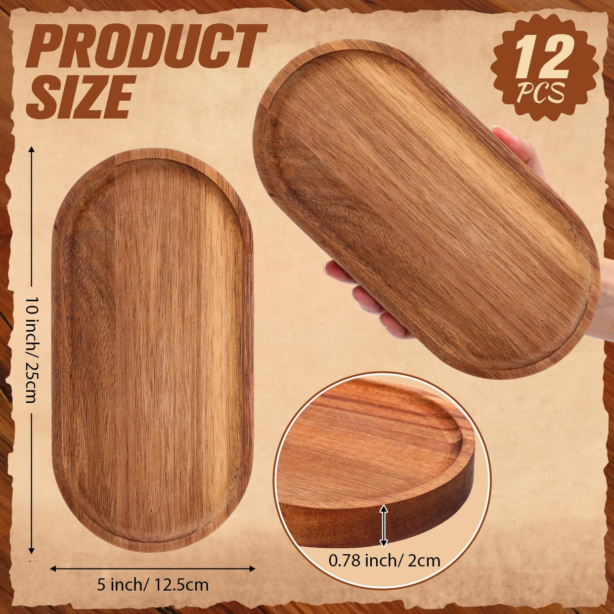 Geetery 12 Pcs Acacia Wooden Serving Trays 10 Inch Oval Wood Platter Wooden Serving Platter Oval Charcuterie Plates Board Wood Cheese Plate Fruit Wood Tray Acacia Cheese Board for Dessert Appetizer Geetery