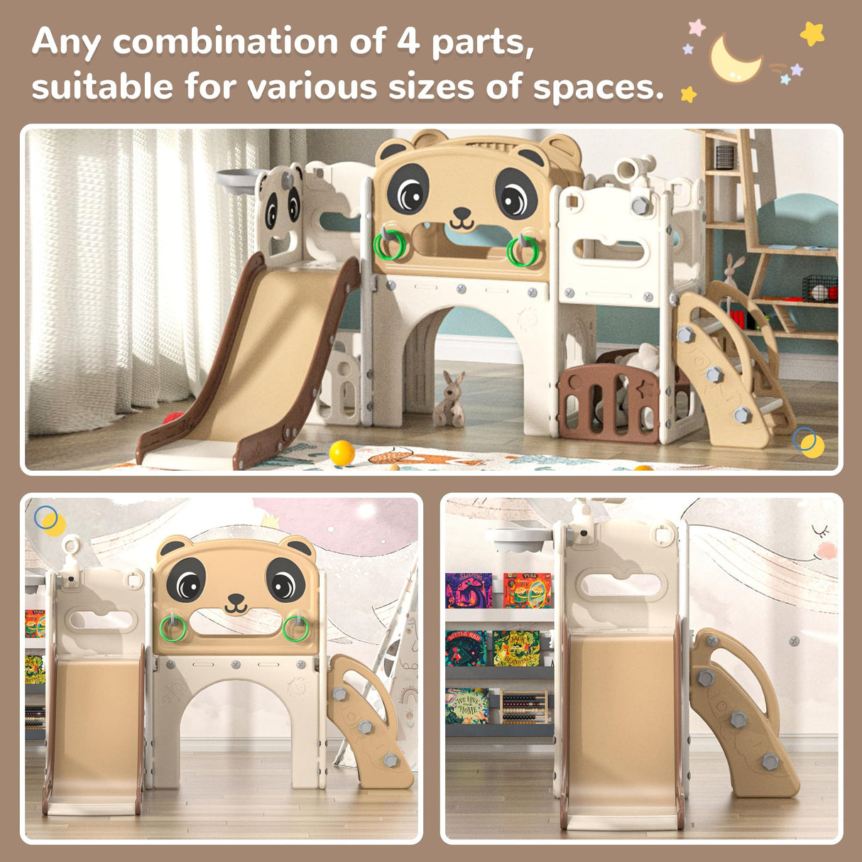 NYEEKOY 9 in 1 Toddler Slide and Climber Playset Indoor Outdoor Kids Slide with Basketball Hoop,Telescope and Storage Space, Freestanding Backyard Playground for Children Age 1-6 Nyeekoy