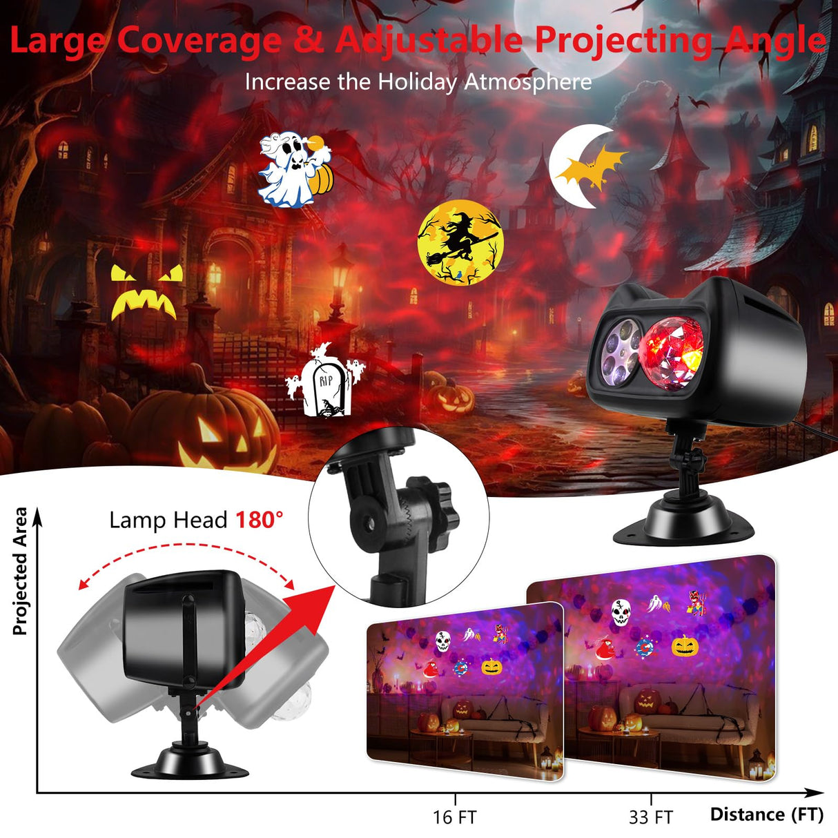 2025 Upgrade Halloween Christmas Projector Lights Outdoor with Memory Function, 58 HD Effects (3D Ocean Wave + Patterns) LED Landscape Lights Waterproof for Indoor Yard Home Party Holiday Decorations ANTEQI